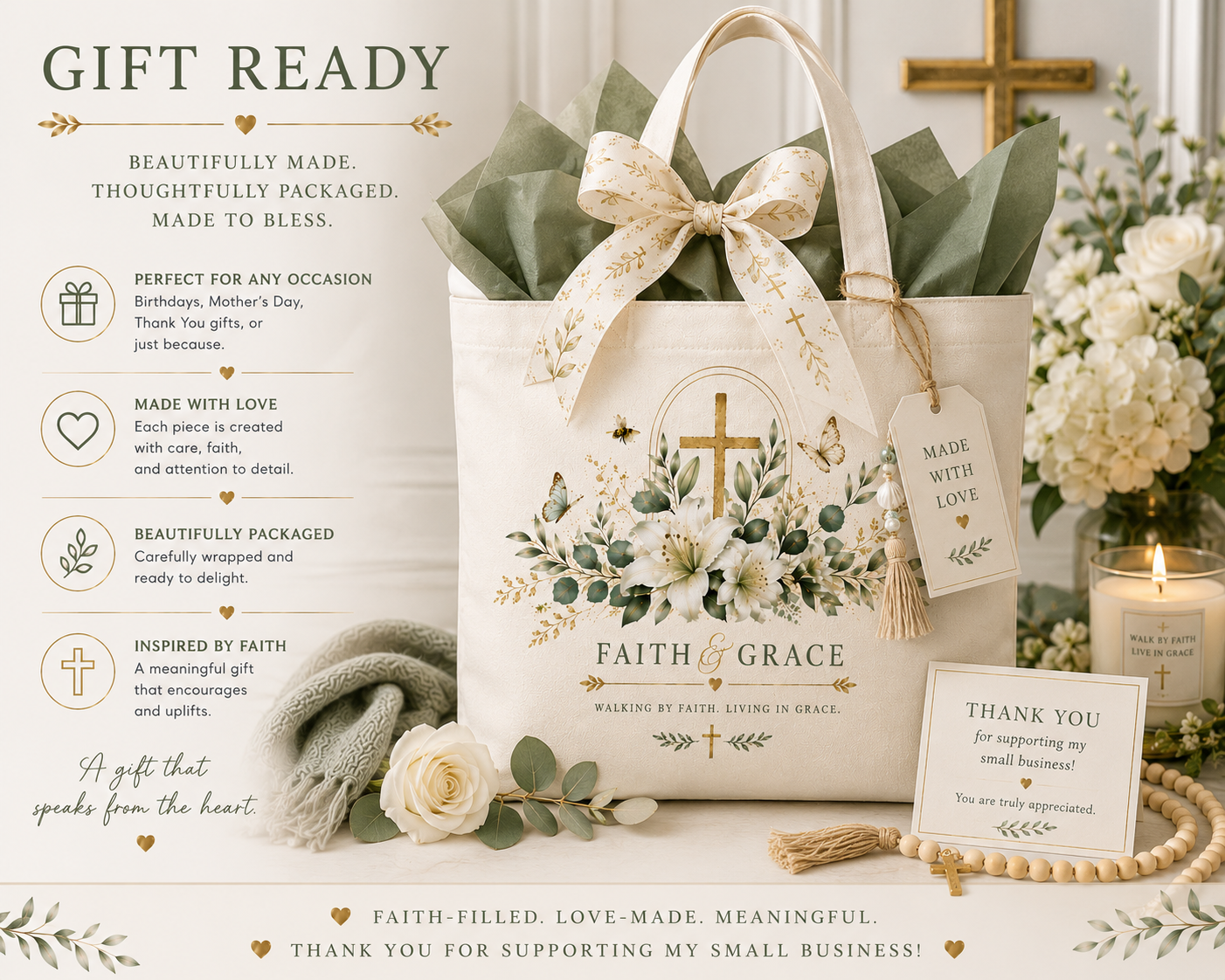 Faith and Grace Christian tote gift-ready presentation