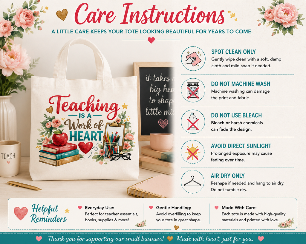 Teacher tote bag care instructions