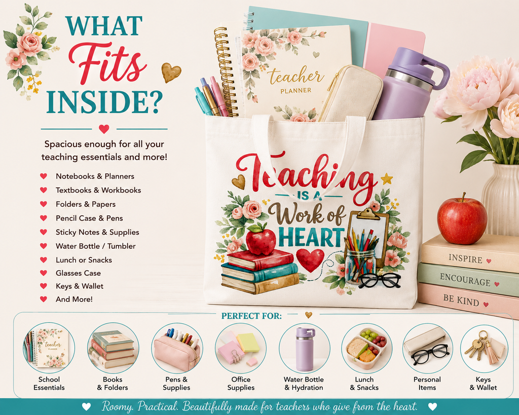 What fits inside the teacher tote bag