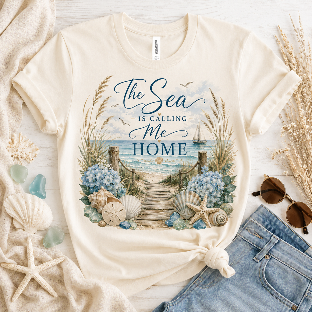 The Sea Is Calling Me Home Coastal Luxe Tee by Julizel & Co.
