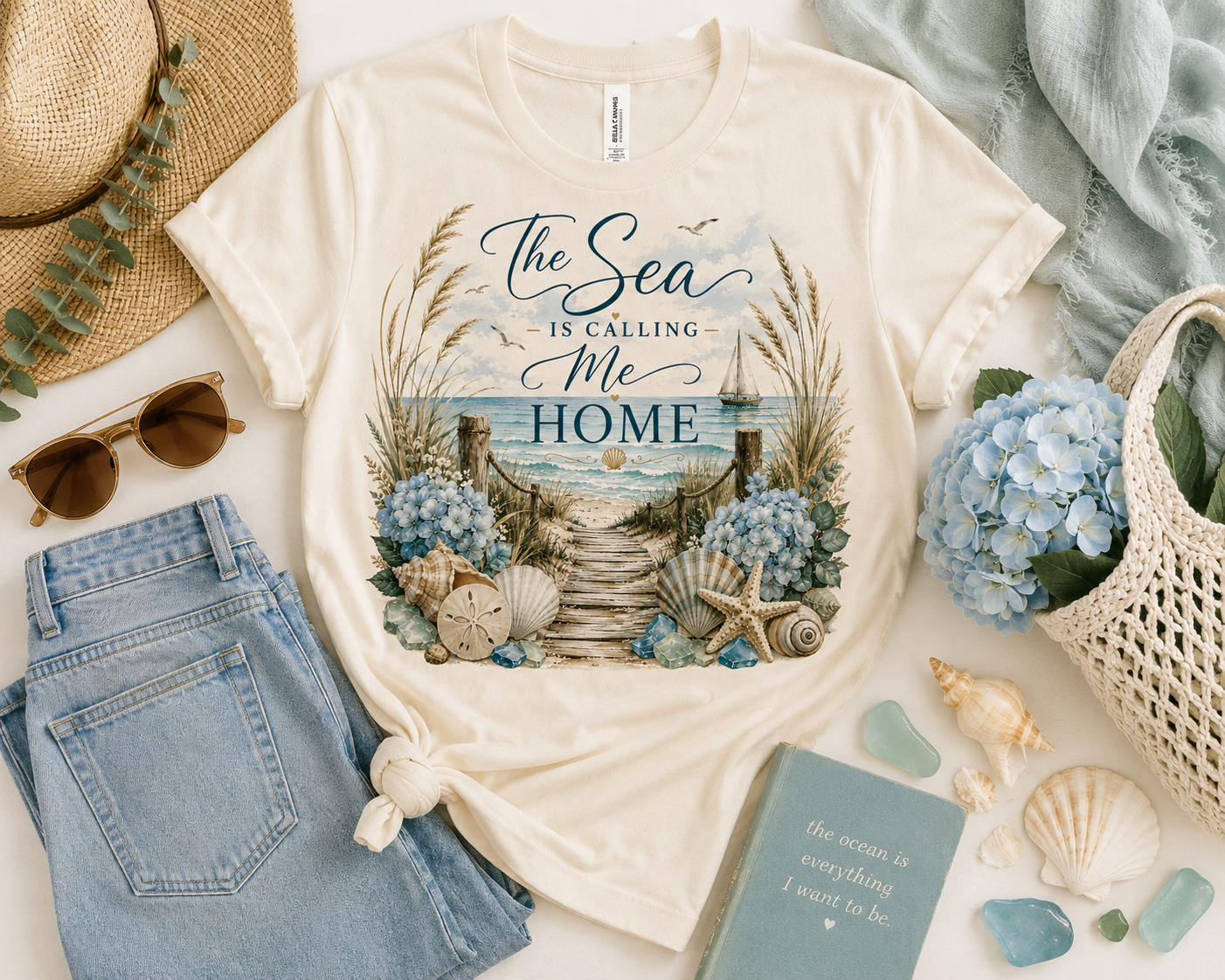 The Sea Is Calling Me Home Coastal Luxe Tee alternate product view