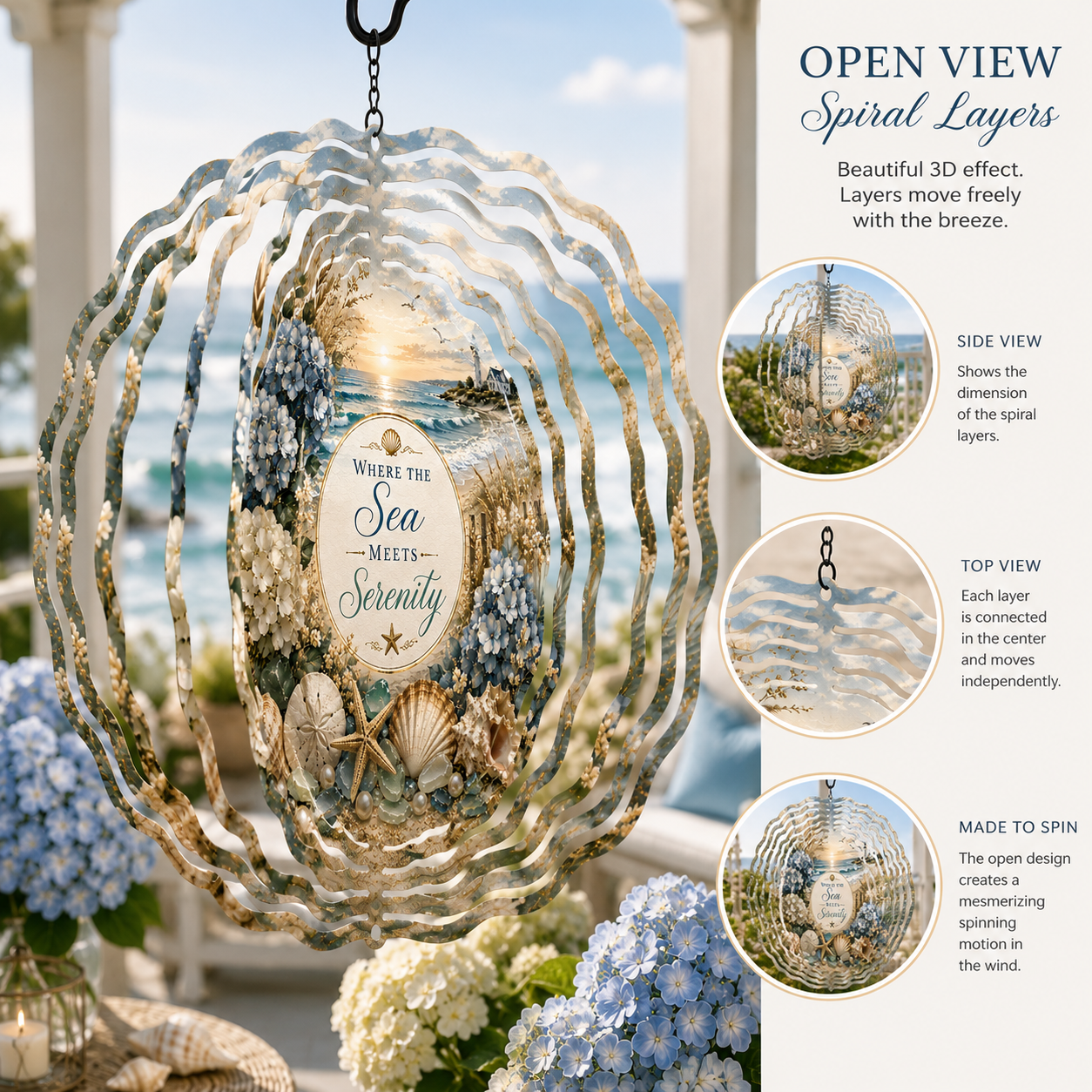 Coastal Luxe wind spinner open spiral view