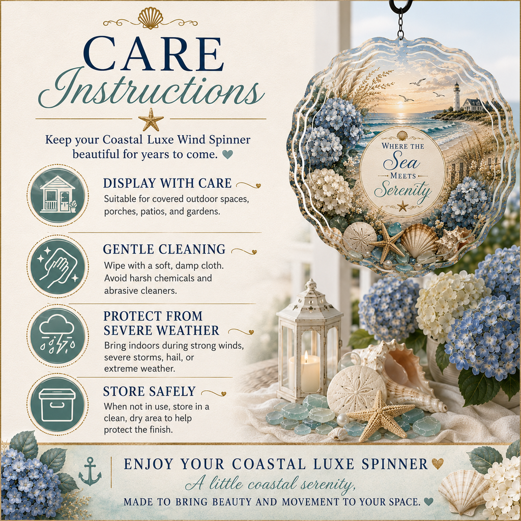 Coastal Luxe wind spinner processing and shipping information