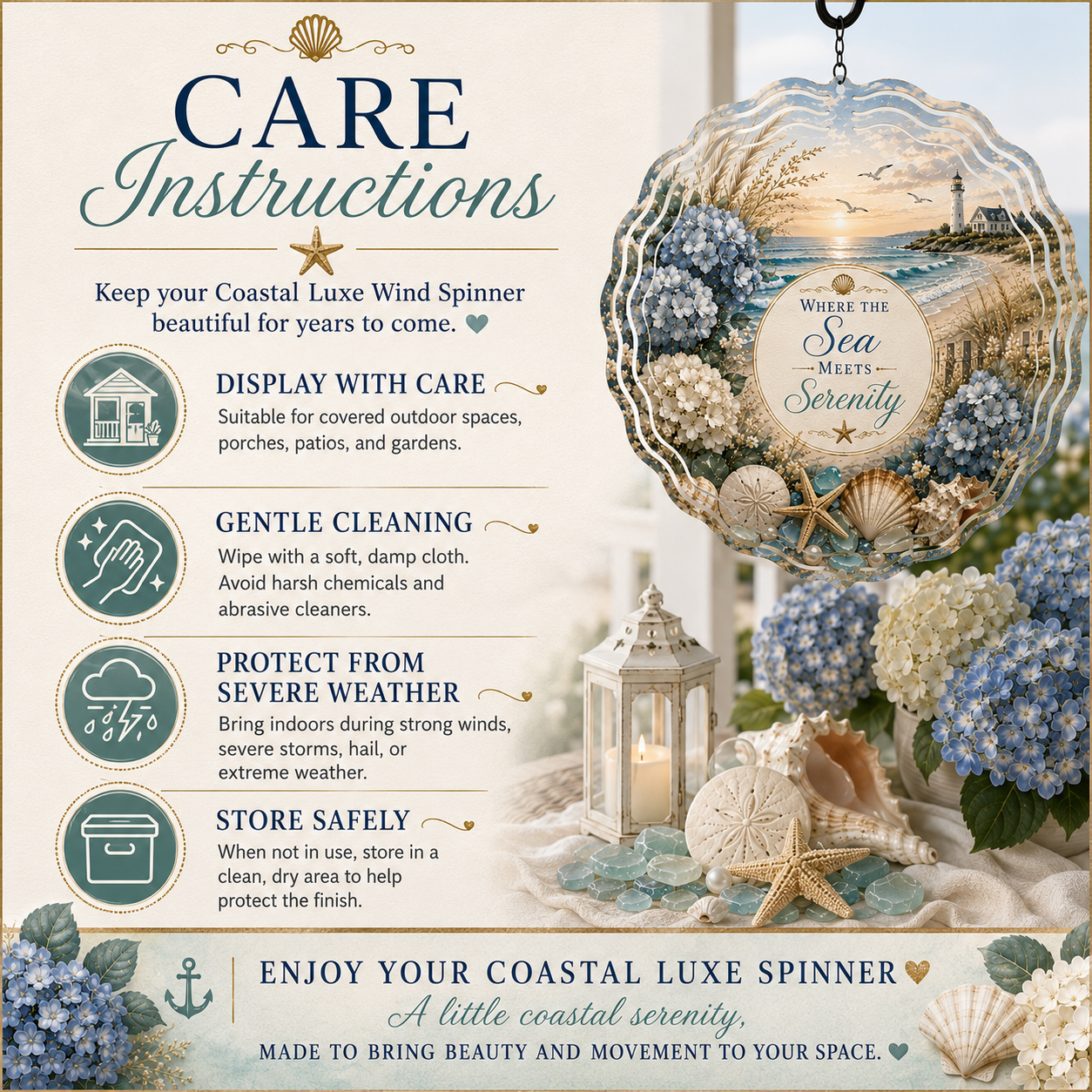 Coastal Luxe wind spinner processing and shipping information