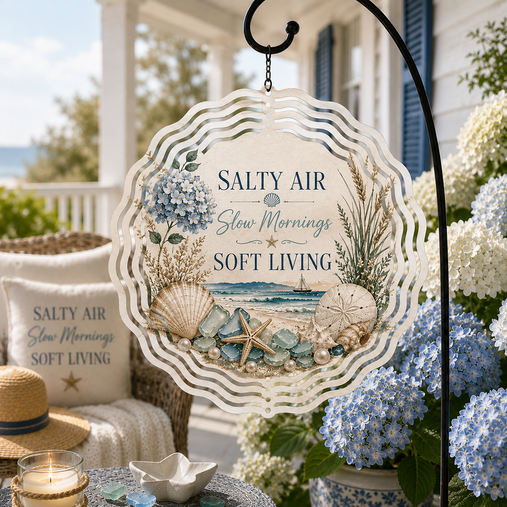 Coastal Luxe wind spinner displayed outdoors