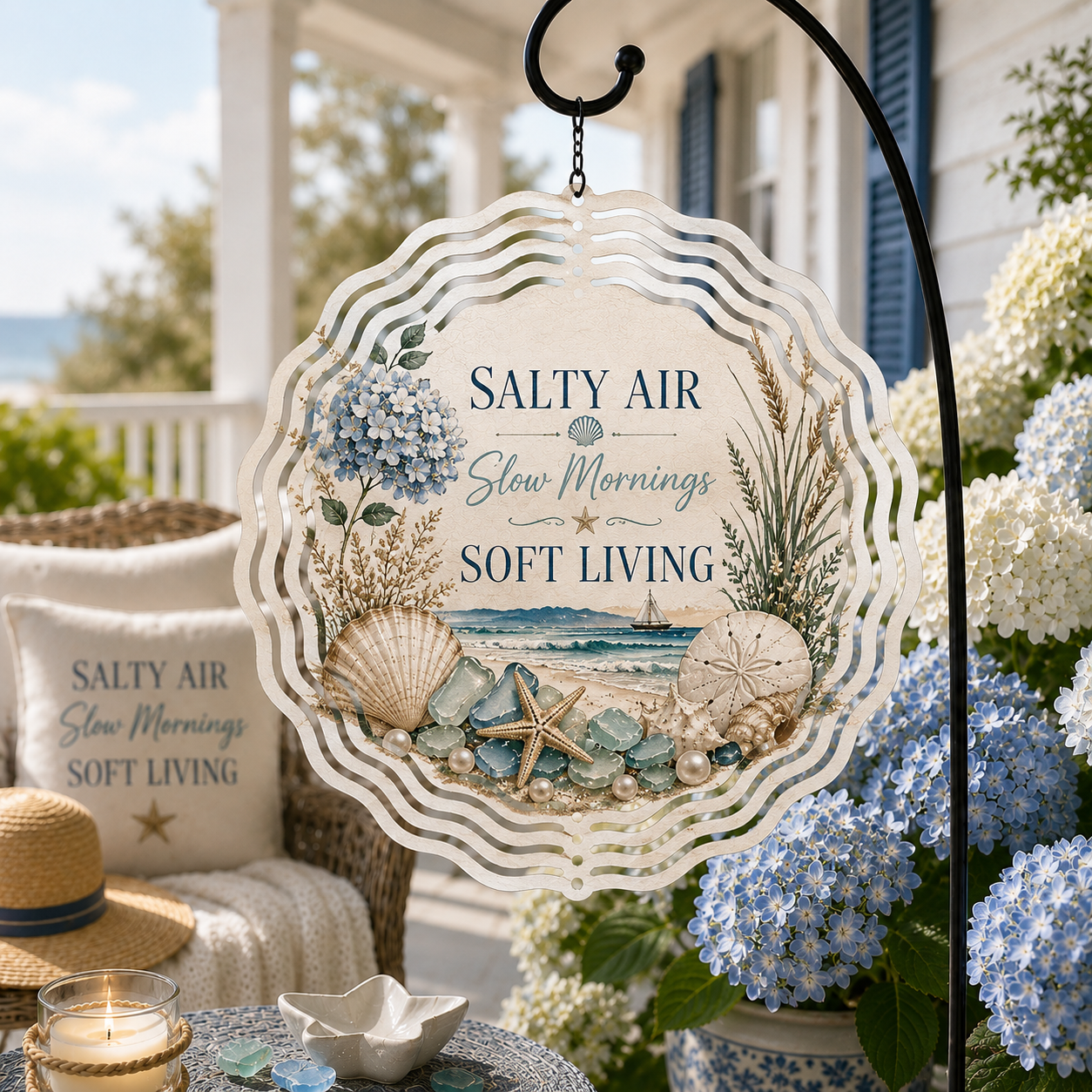 Coastal Luxe wind spinner displayed outdoors