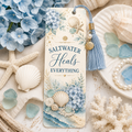 Saltwater Heals Everything Coastal Luxe metal bookmark with blue tassel