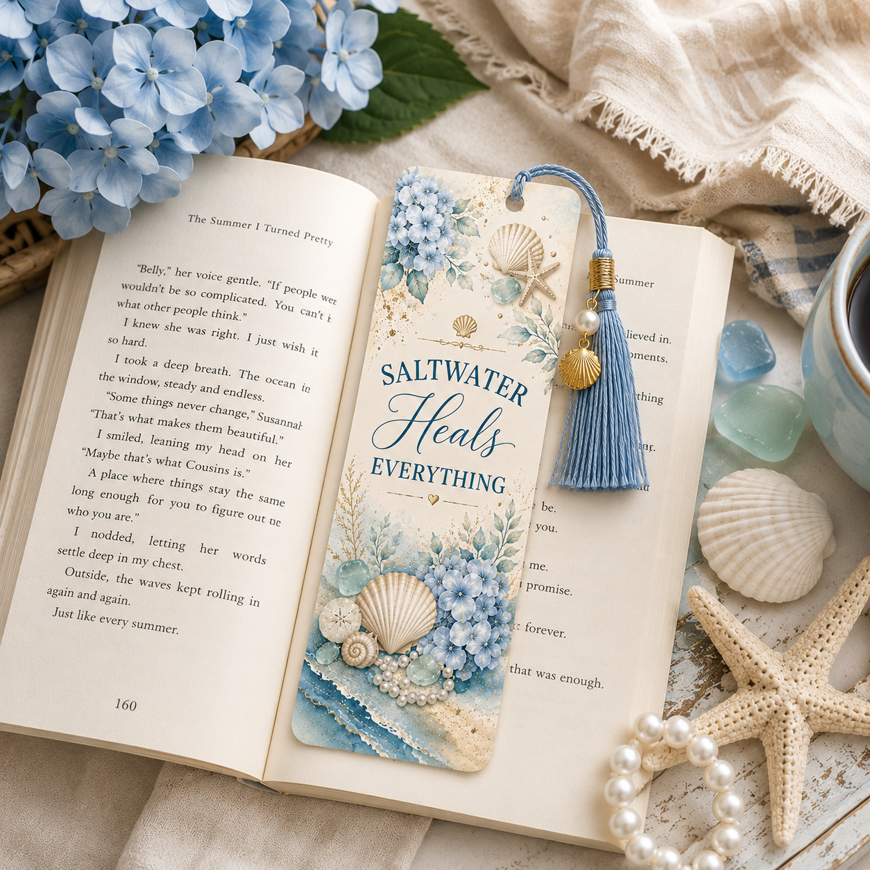 Coastal Luxe bookmark lifestyle reading scene