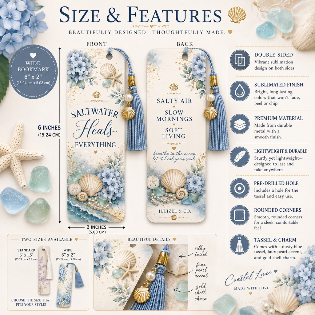 Coastal Luxe bookmark size and features