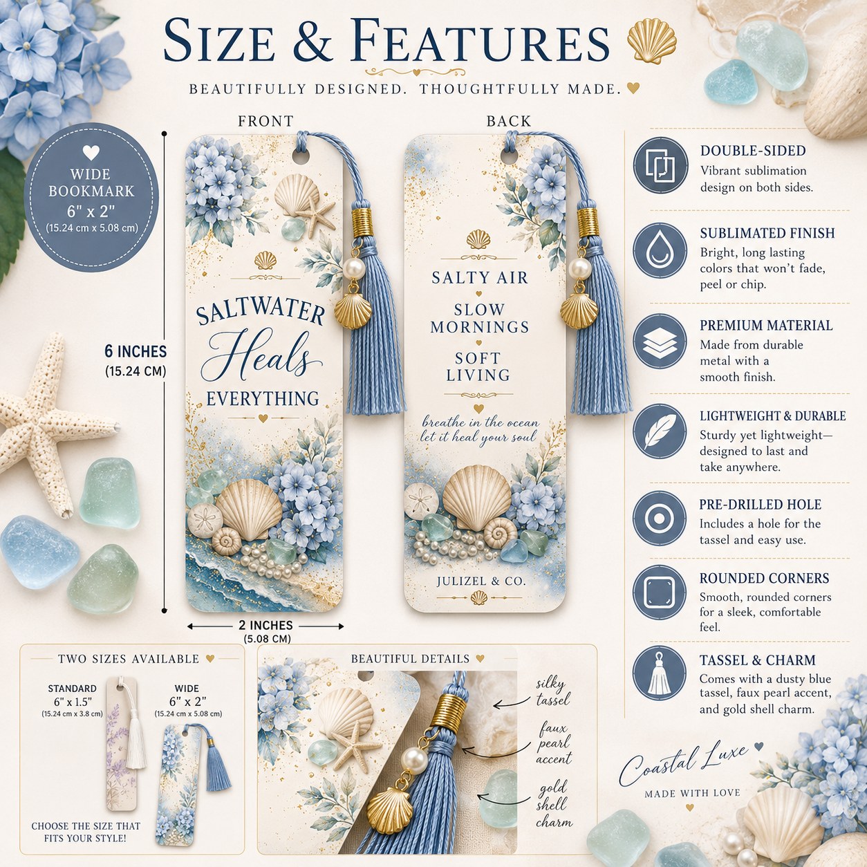 Coastal Luxe bookmark size and features