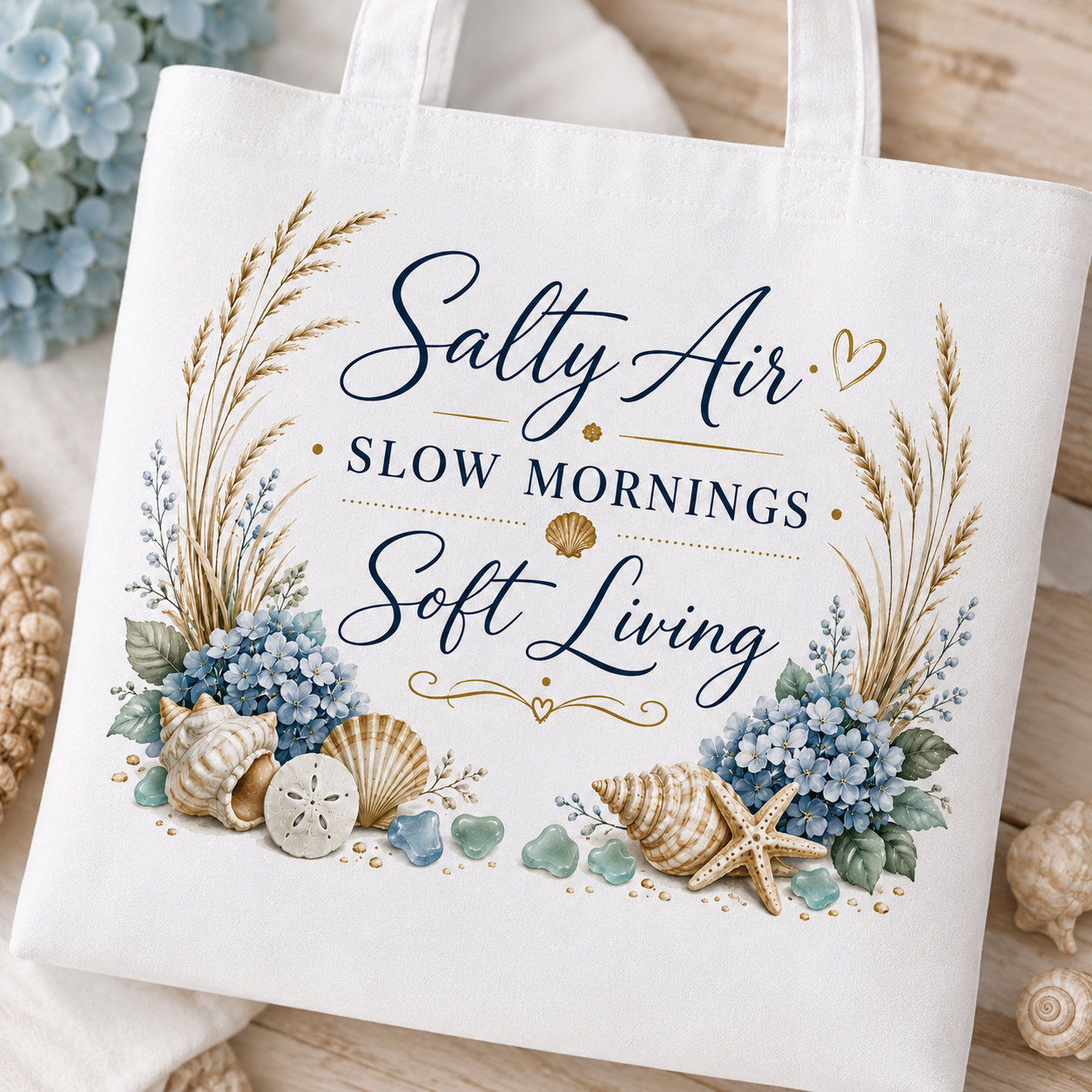Salty Air • Slow Mornings • Soft Living Coastal Canvas Tote