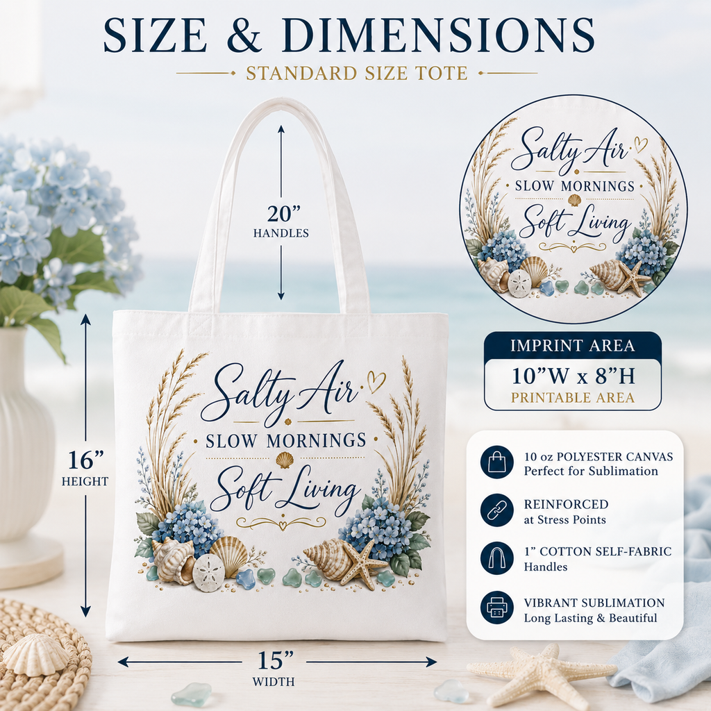Salty Air • Slow Mornings • Soft Living Coastal Canvas Tote