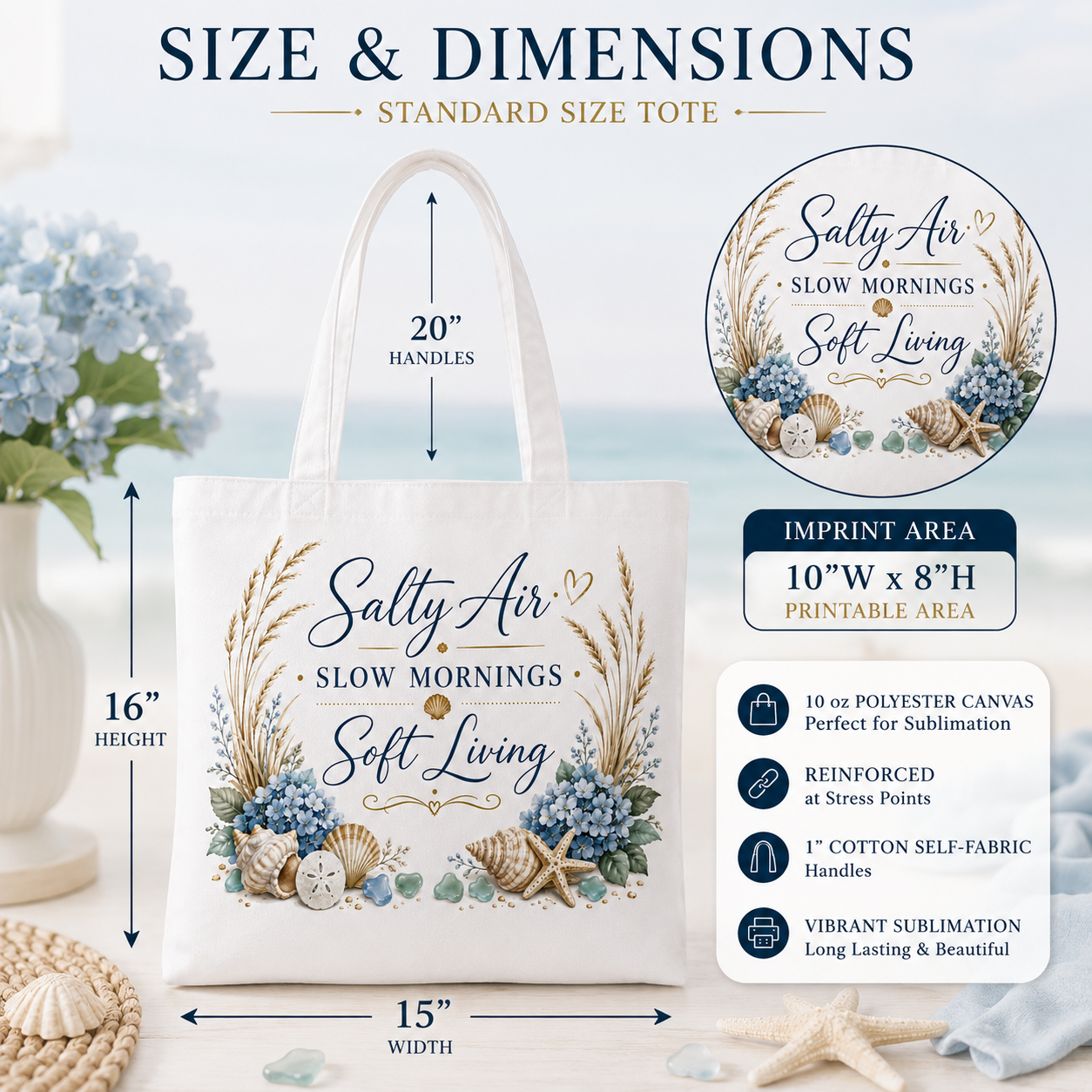 Salty Air • Slow Mornings • Soft Living Coastal Canvas Tote