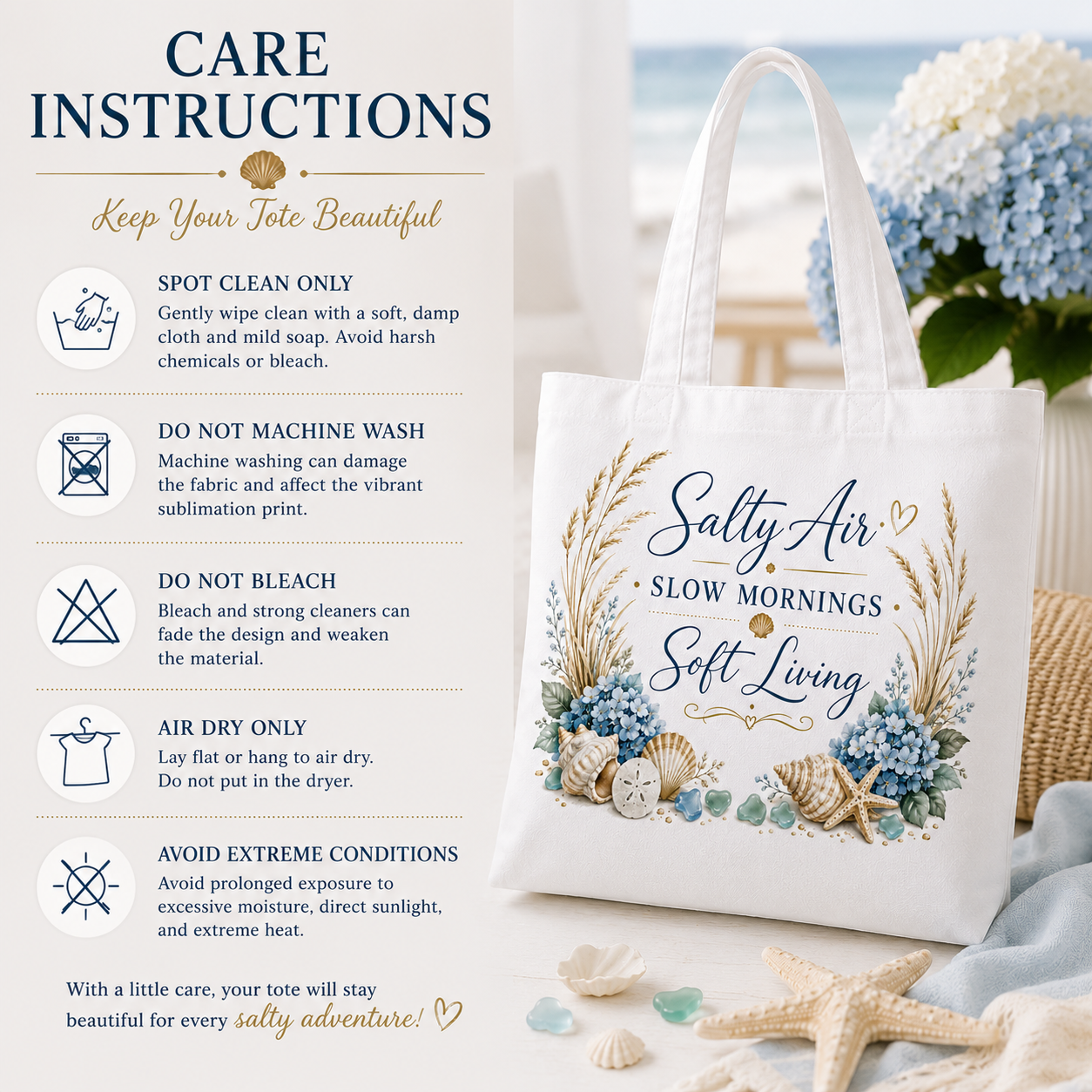 Salty Air • Slow Mornings • Soft Living Coastal Canvas Tote