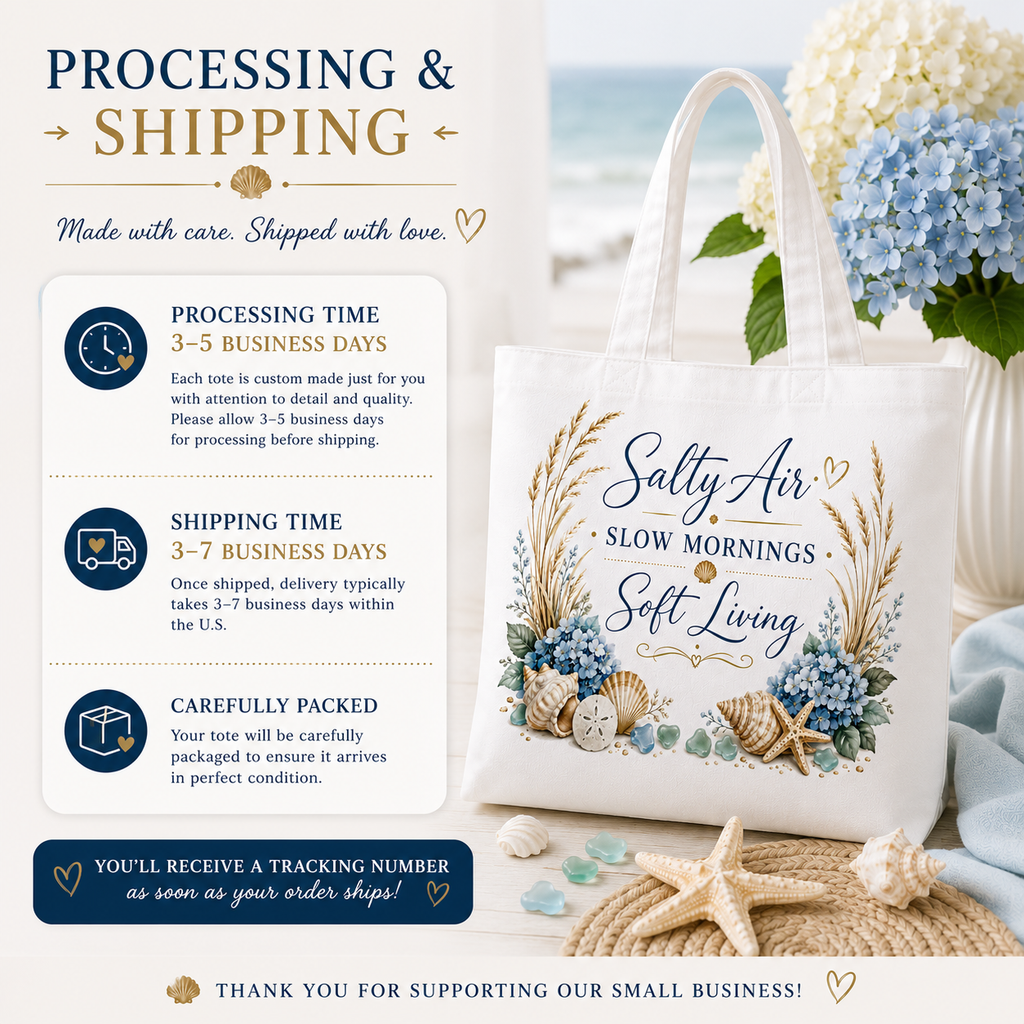 Salty Air • Slow Mornings • Soft Living Coastal Canvas Tote