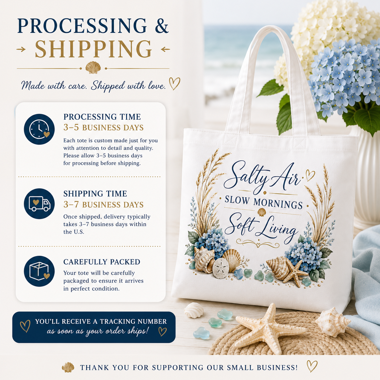 Salty Air • Slow Mornings • Soft Living Coastal Canvas Tote