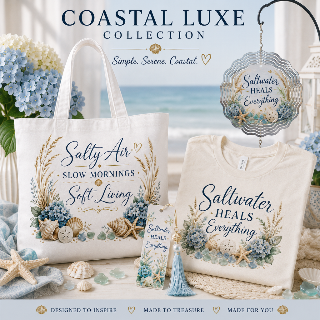 Salty Air • Slow Mornings • Soft Living Coastal Canvas Tote