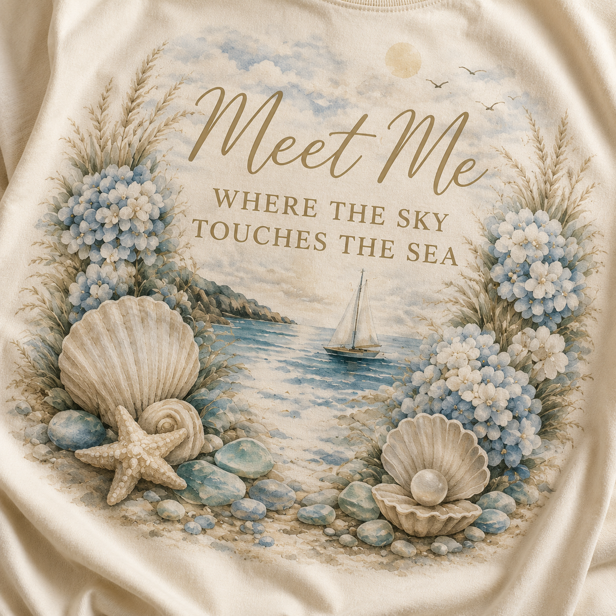 Meet Me Where the Sky Touches the Sea Coastal Luxe Tee design detail