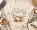 Slow Mornings Strong Coffee Soft Hearts T-Shirt | Coffee & Cozy Graphic Tee