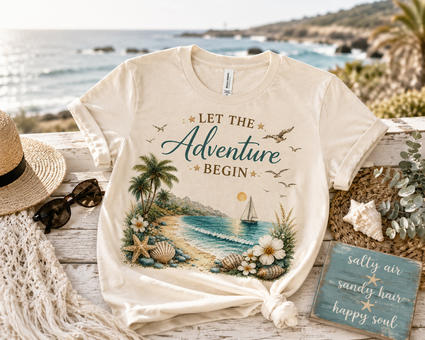 Let the Adventure Begin Coastal Luxe Tee design detail