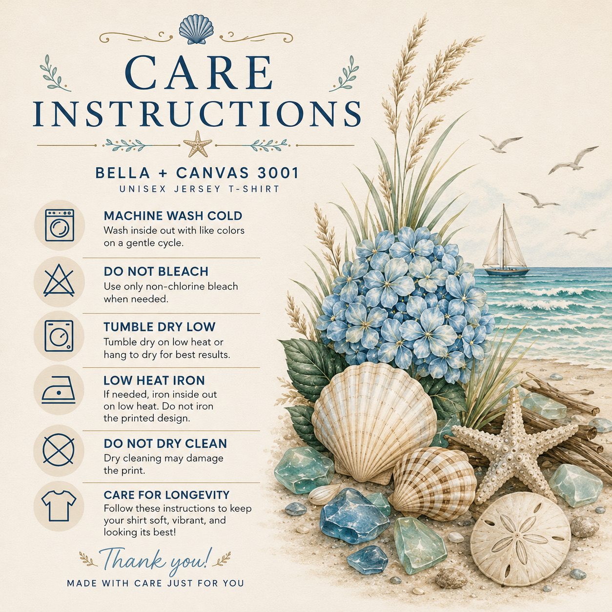 Saltwater Heals Everything Coastal Luxe Tee size chart