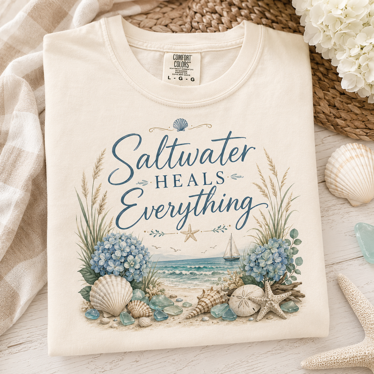 Saltwater Heals Everything Coastal Luxe Tee color options