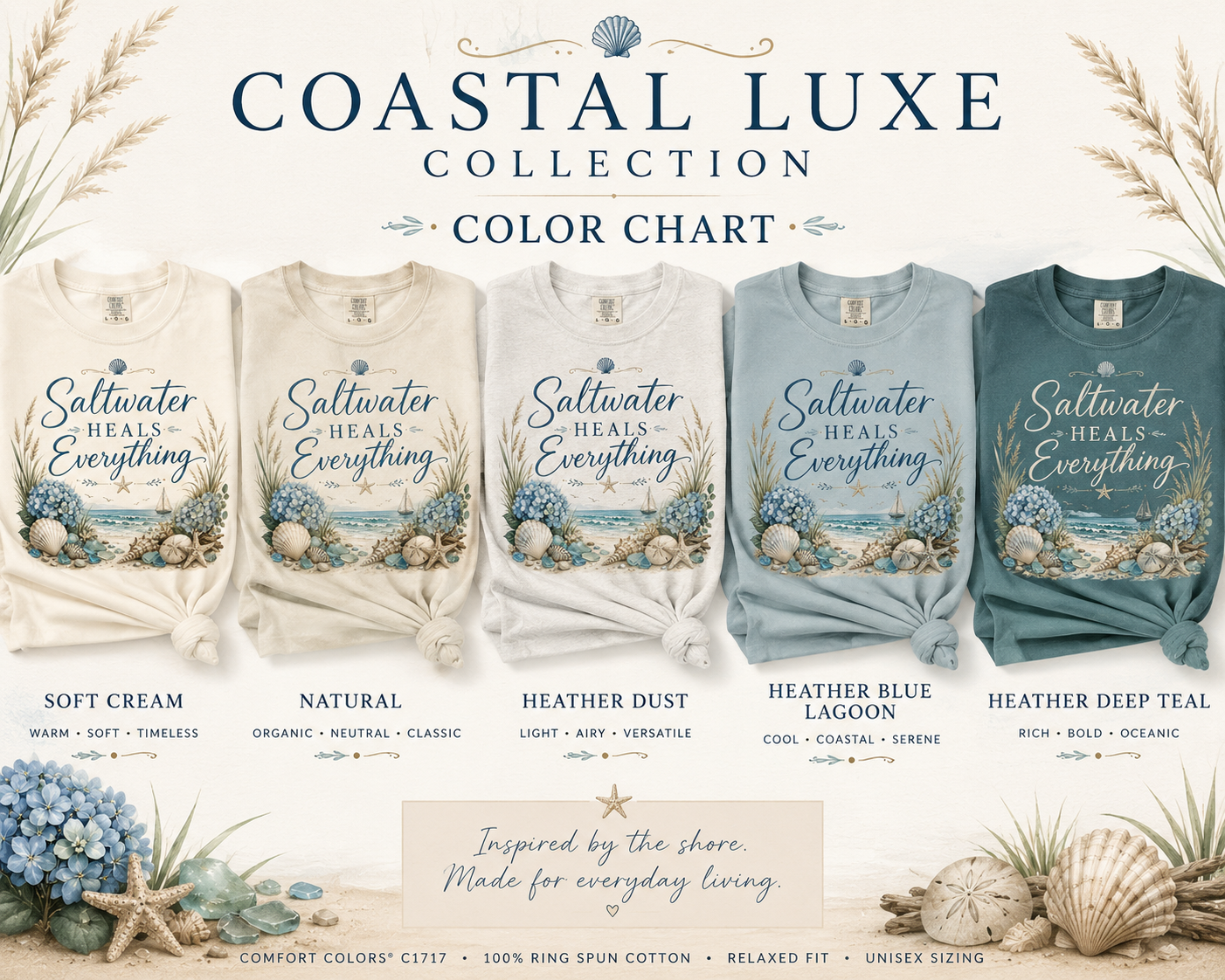 Saltwater Heals Everything Coastal Luxe Tee lifestyle view