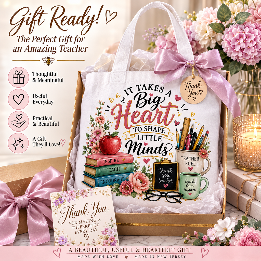 It Takes a Big Heart teacher tote gift presentation