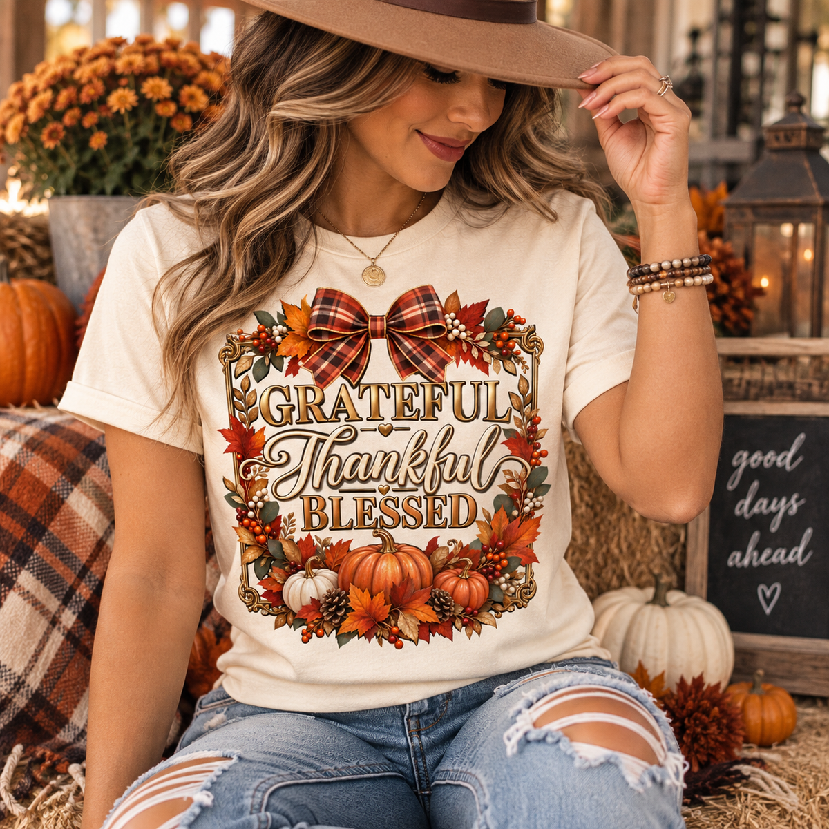 Grateful Thankful Blessed autumn tee lifestyle