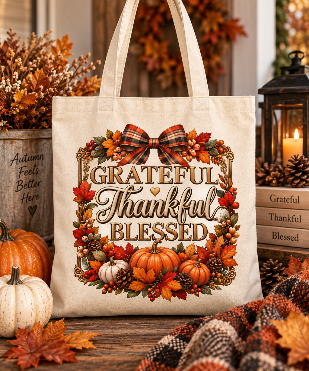 Grateful Thankful Blessed tote hero mockup