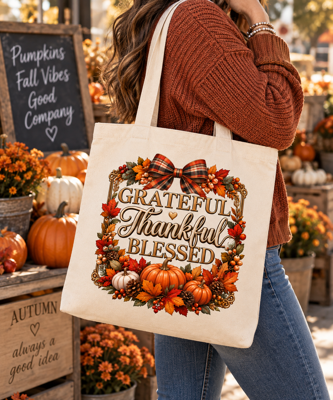 Grateful Thankful Blessed tote lifestyle