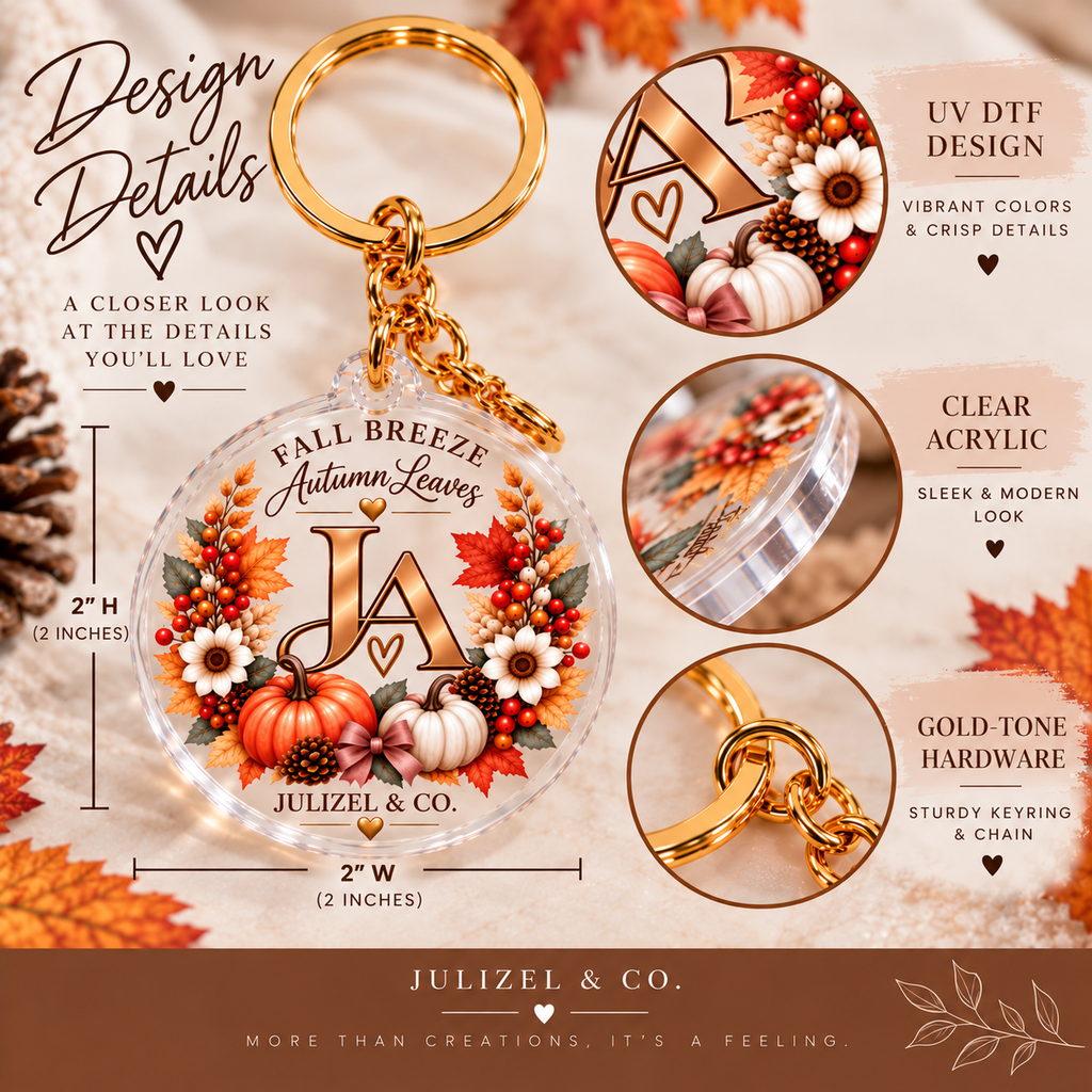 Fall Breeze Autumn Leaves keychain design details
