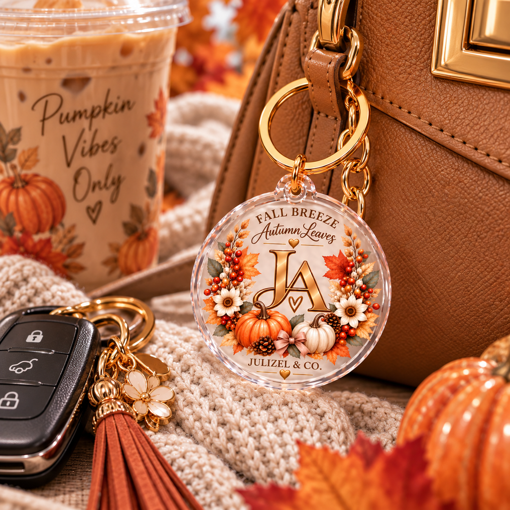 Fall Breeze Autumn Leaves keychain styled with a handbag
