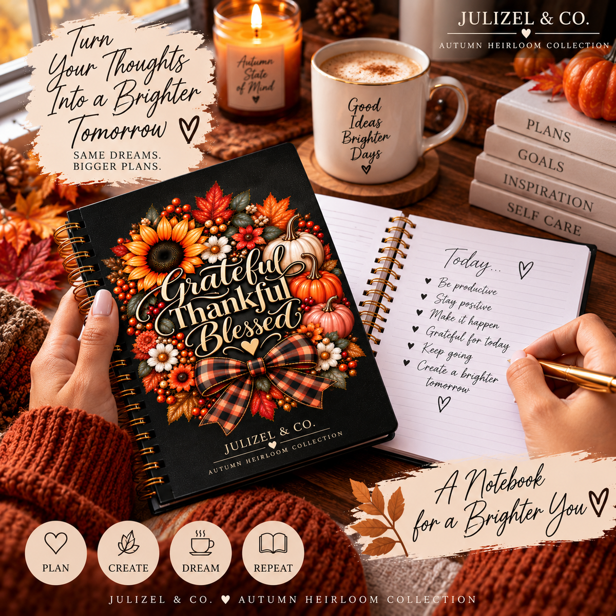 Journaling lifestyle - Grateful Thankful Blessed Autumn Heirloom spiral notebook