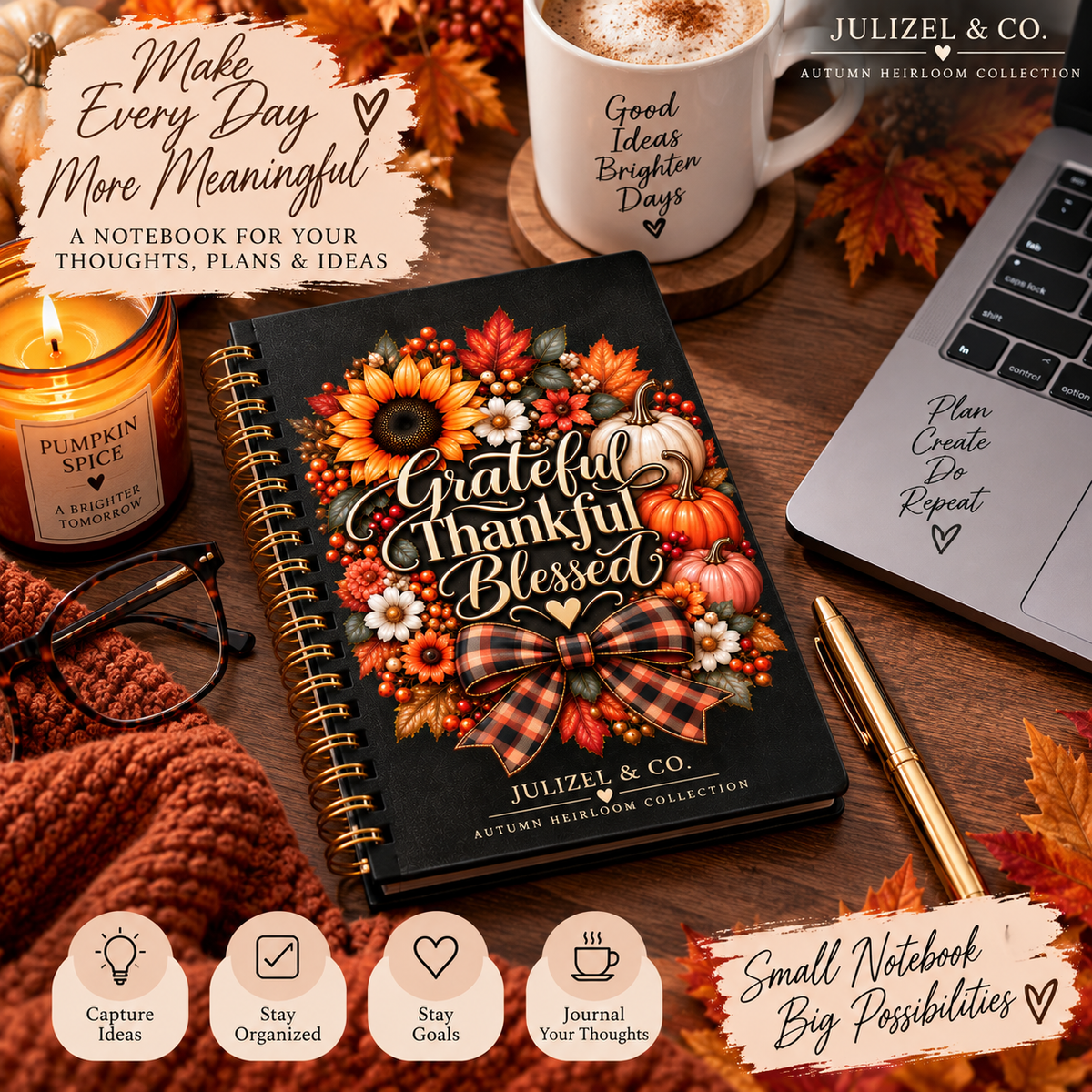 Lifestyle - Grateful Thankful Blessed Autumn Heirloom spiral notebook