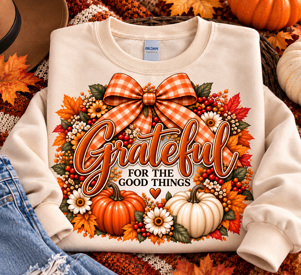 Grateful for the Good Things Gildan Softstyle Fleece Crewneck hero image