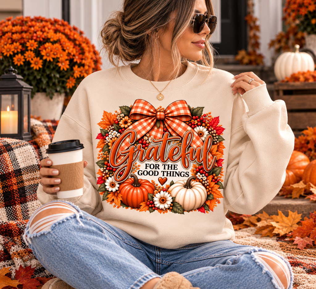 Grateful for the Good Things fall crewneck lifestyle image