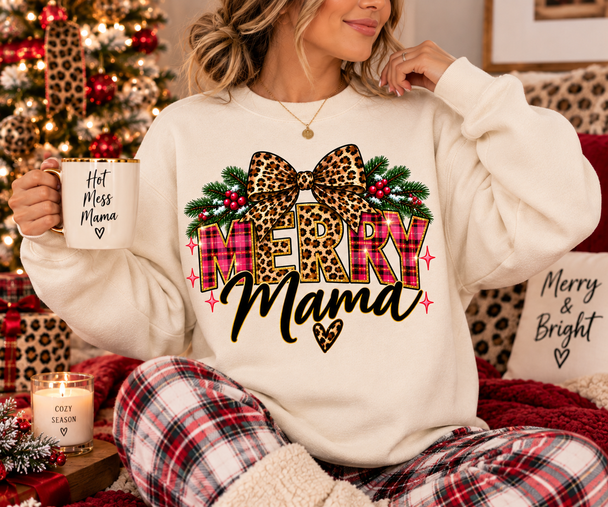 Merry Mama crewneck cozy holiday lifestyle