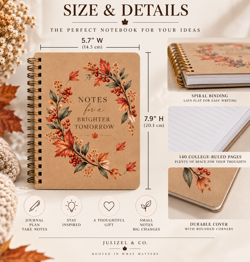 Notes for a Brighter Tomorrow notebook size details 5.7 by 7.9 inches