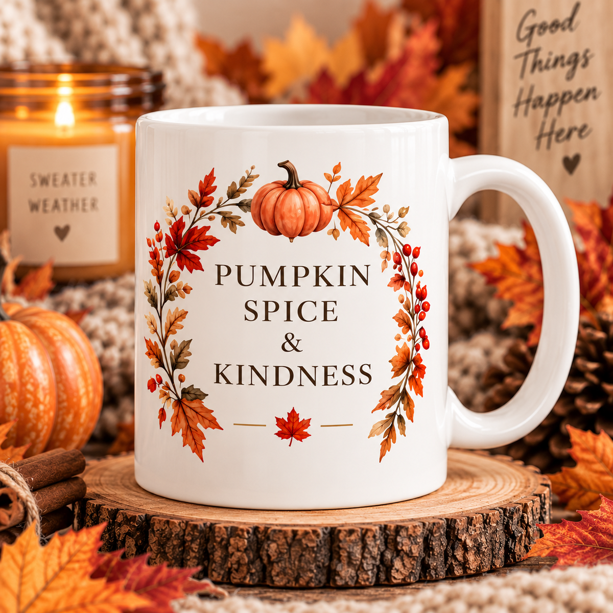 Pumpkin Spice & Kindness 11 oz ceramic mug - Hero view