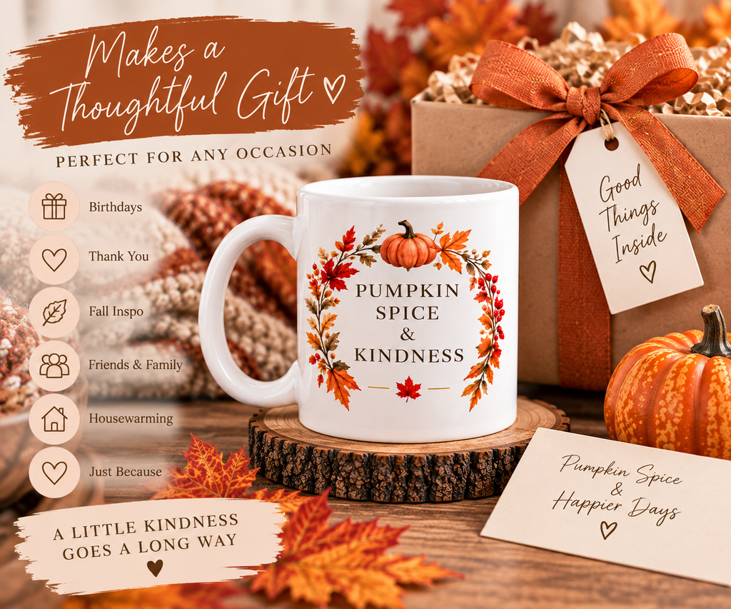 Pumpkin Spice & Kindness 11 oz ceramic mug - Gift idea