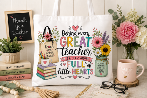Behind Every Great Teacher classroom full of little hearts teacher tote bag