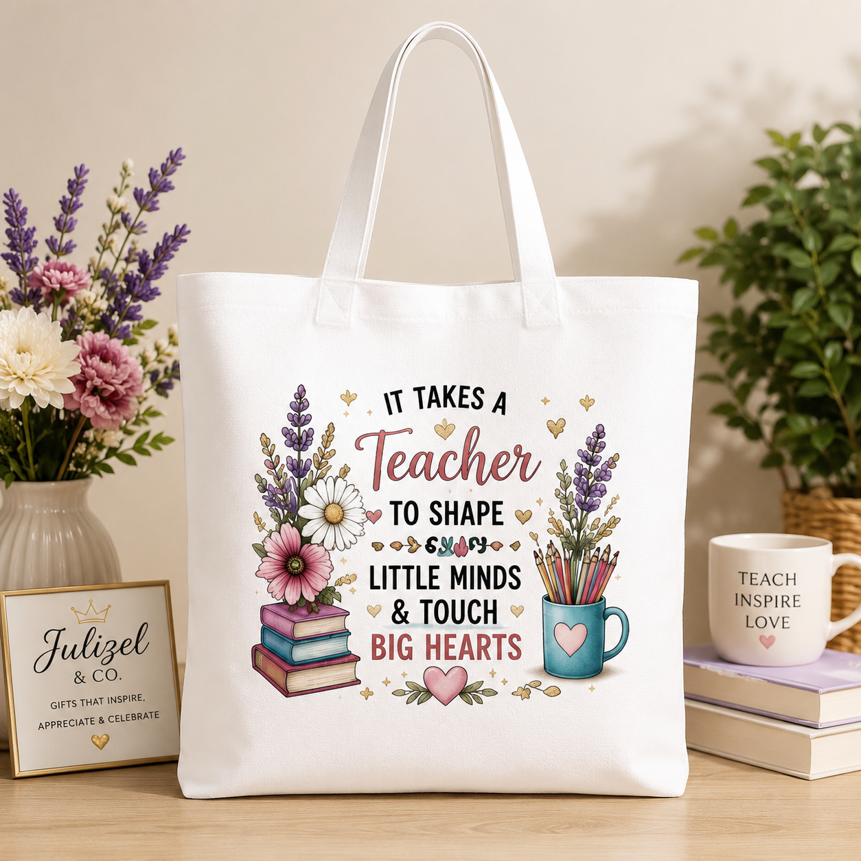 It Takes a Teacher to Shape Little Minds white teacher tote bag